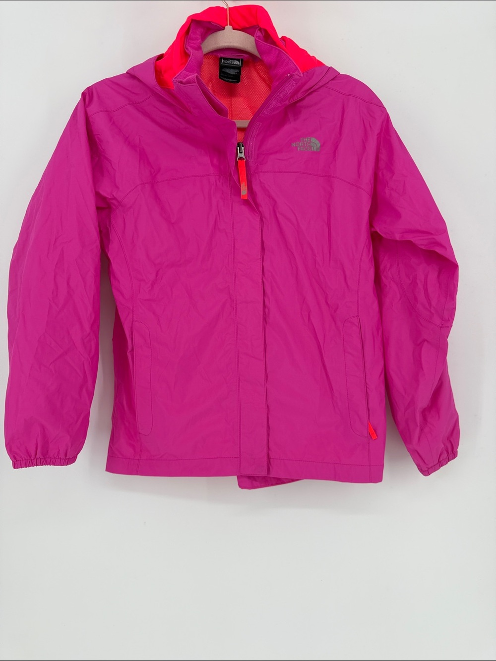 The North Face Girls 14/16 HyVent Lightweight Rain Jacket Pink Hooded